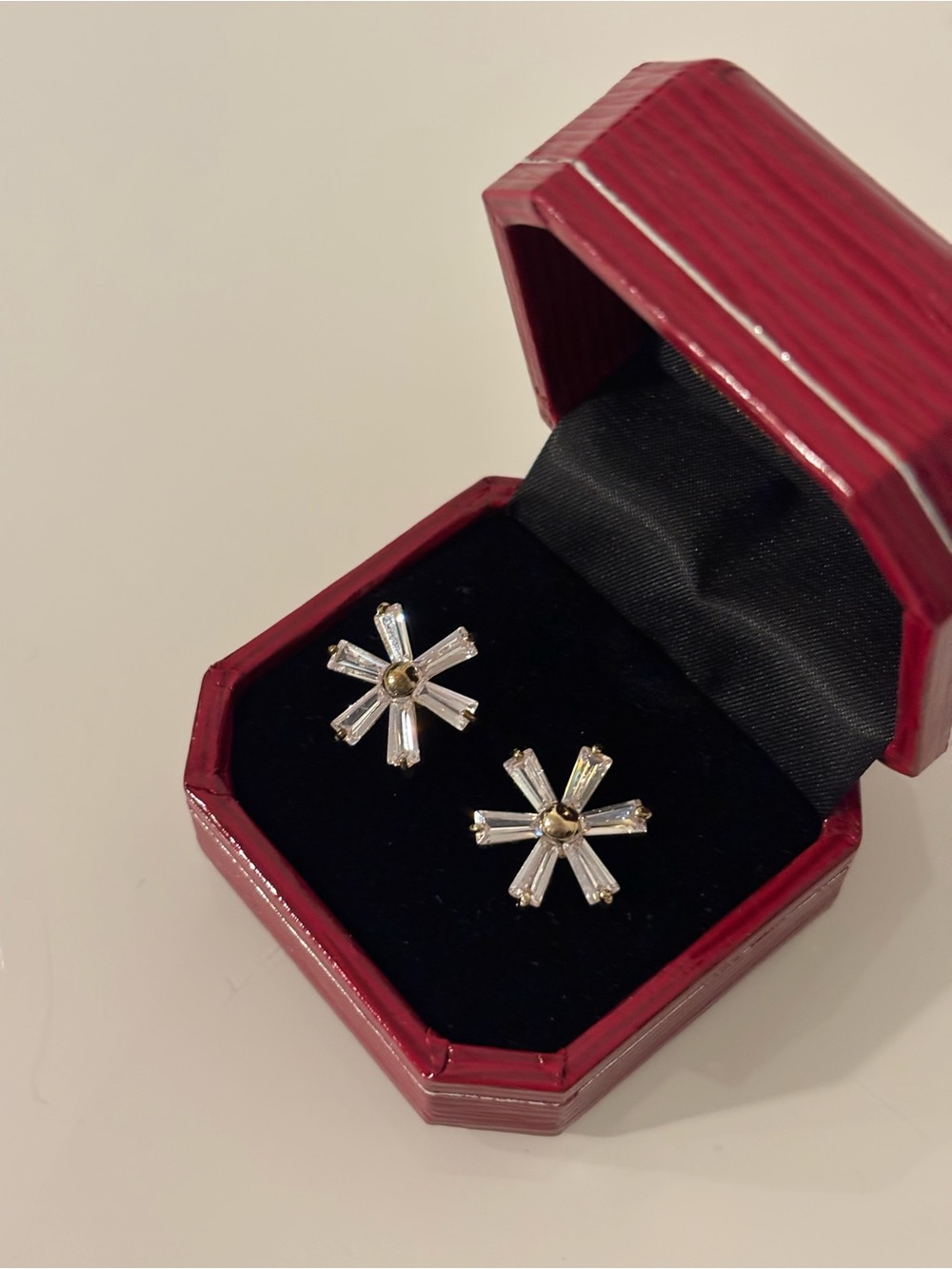 Clear Baguette Crystal Starburst Statement Stud Earrings